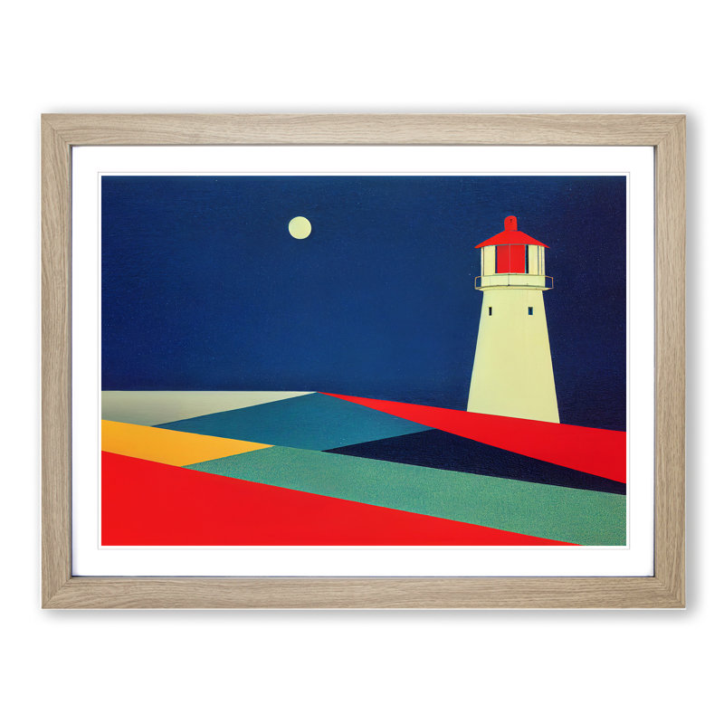 Lighthouse Abstract Art 1 Piece Single Picture Frame Wall Art, 46cm H x 64cm W, Beige