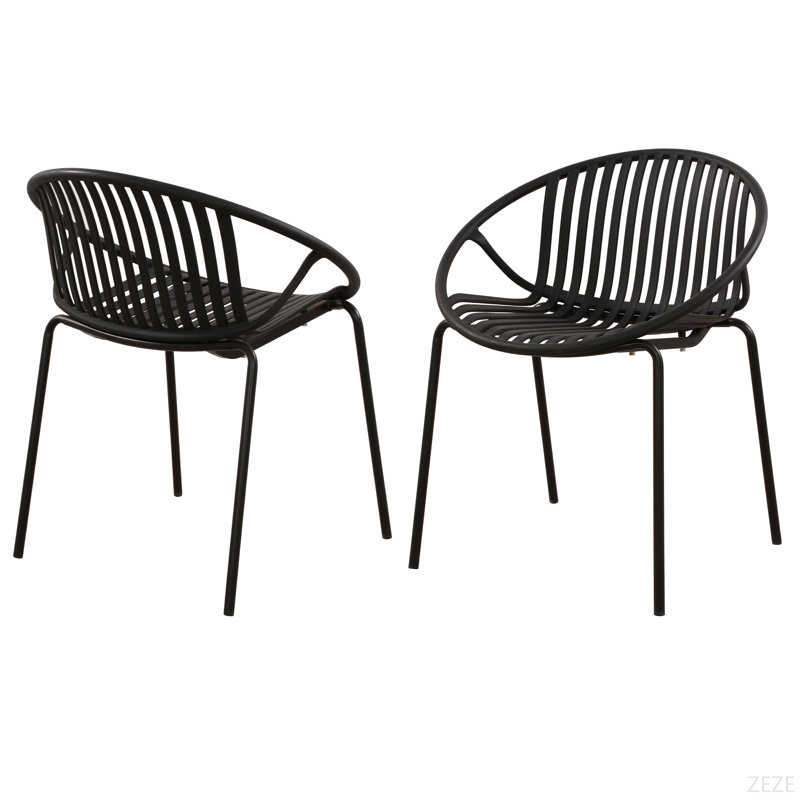 Chaises de salle à manger de patio empilables avec design respirant de style moderne et simple (ensemble de 2), pieds en métal + dossier en plastique