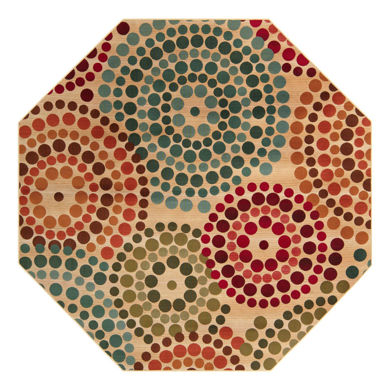 Tapis intérieur / extérieur vert / beige / rouge / turquoise Deweese, Octogone 7 pi 10 po x 7 pi 10 po