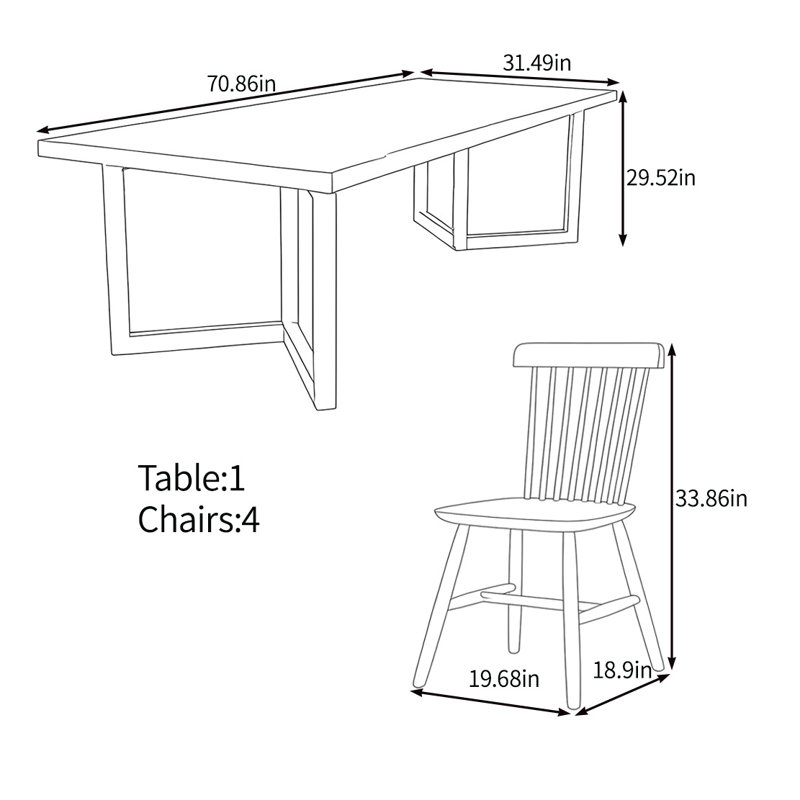 High-end solid wood table set, 29.52"H x 70.86"L x 31.49"W