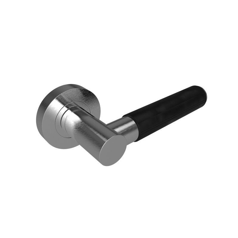 Ascot Helena Leather Door Handle, Satin Chrome