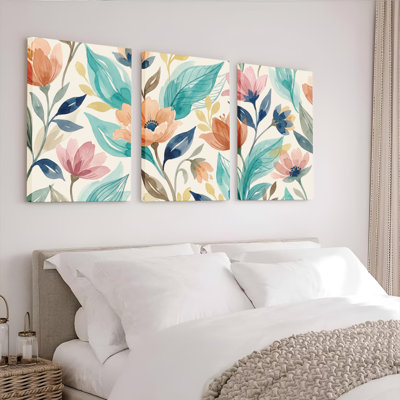 Motif botanique floral, reproduction d'art sur toile tendue sur toile, ensemble de 3 pour la décoration de salon