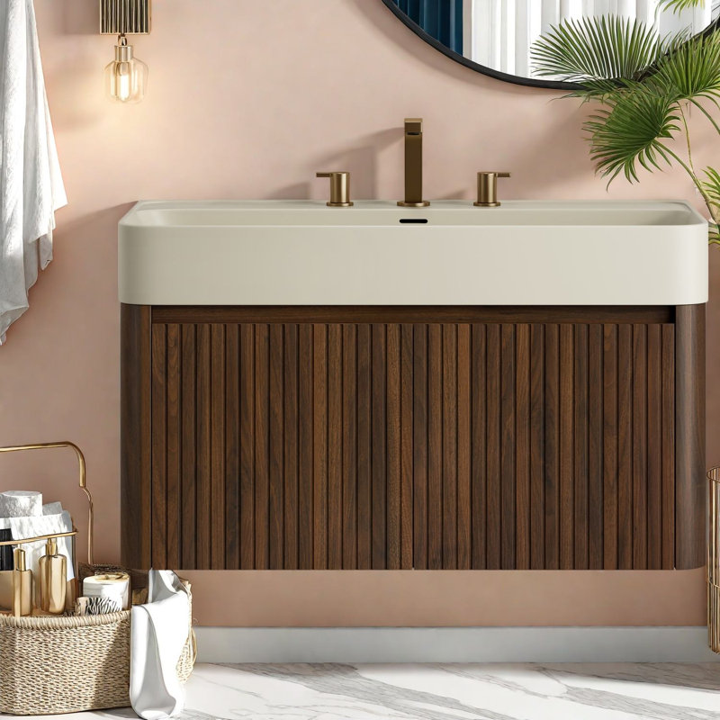 Meuble-lavabo moderne (avec meuble-lavabo et lavabo) avec rangement, 35.43" W