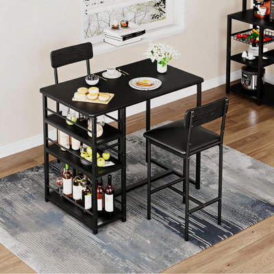Ensemble de table de bar, ensemble de table de salle à manger pour 2 avec 3 tablettes de rangement, grand coin-repas de cuisine avec tabourets rembourrés, ensemble de salle à manger compact pour petits espaces, appartement