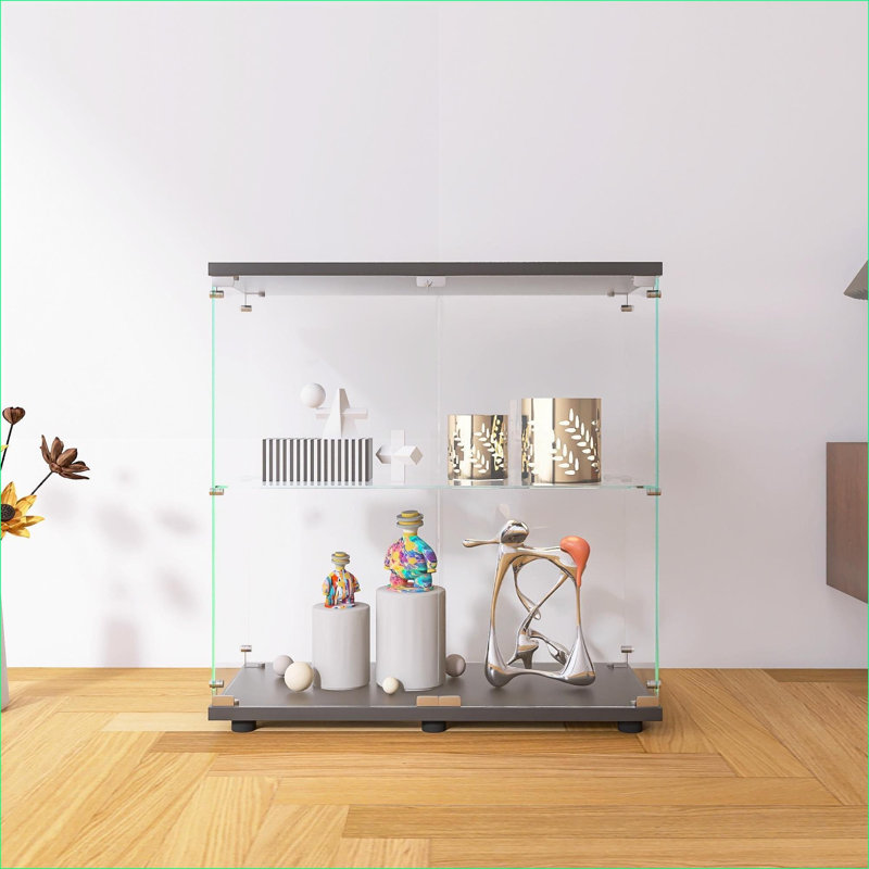 Vitrine en verre 2 couches avec 2 portes, Noir