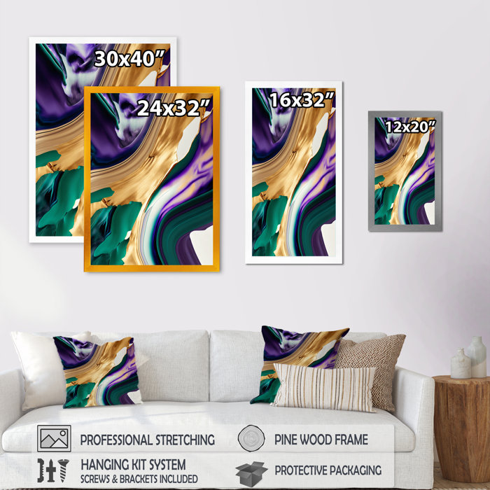 Mercer41 Purple, Green And Gold Bold Strokes I On Canvas Painting | Wayfair