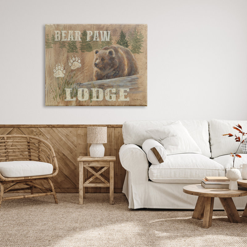 «Bear Paw Lodge Cabin Paw Shapes Floater», art mural par Pam Britton, H 36 po x l 48 po x P 1,5 po, Toile tendue