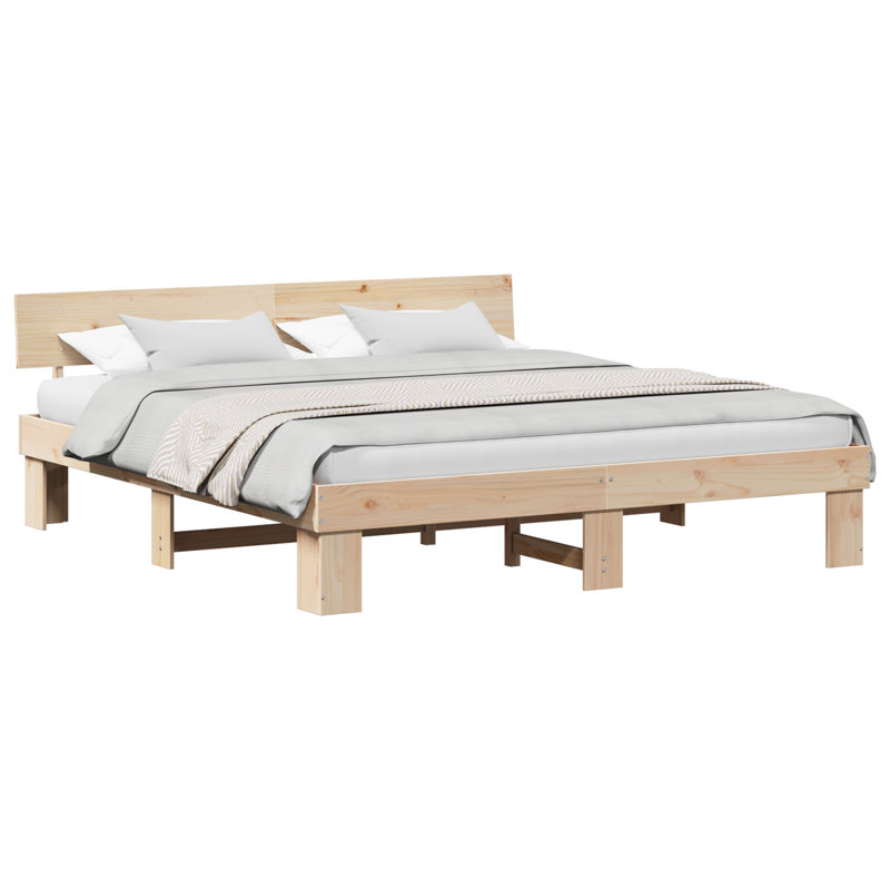 Bed Frame with Headboard Solid Pine Wood, Brown