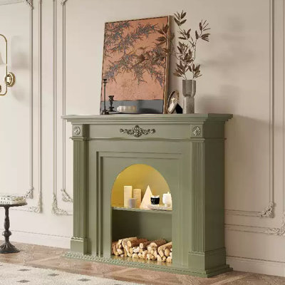 Green Solid Wood Electric Fireplace