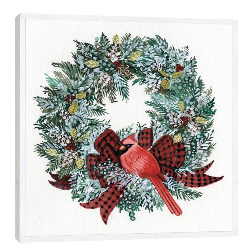 Holiday Wreath I by Kathleen Parr McKenna - Floater Frame Print on Canvas, White Framed
