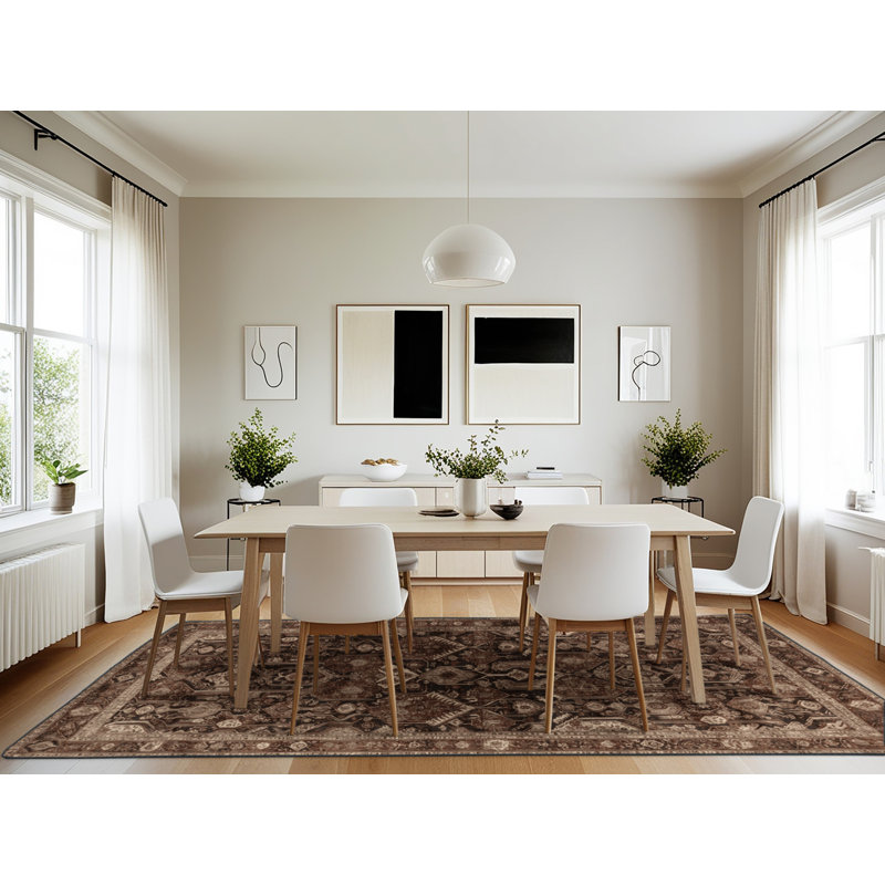 Machine Washable Persian Brown Area Rug, Rectangle 7' x 10'