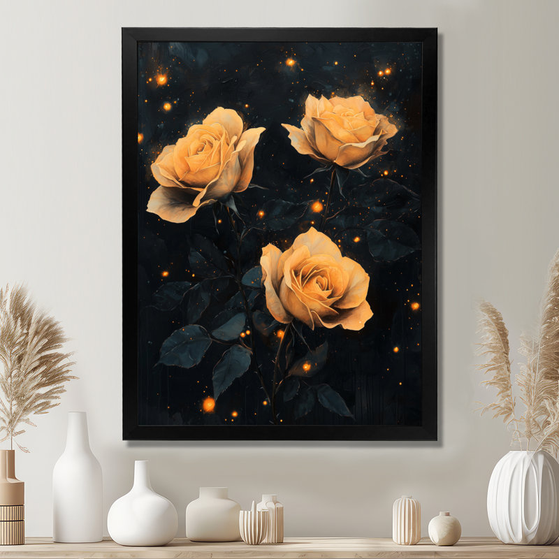 Bowdoin - Floral Wall Art Prints, Black, 20" H x 12" W, Single Picture Framed Print
