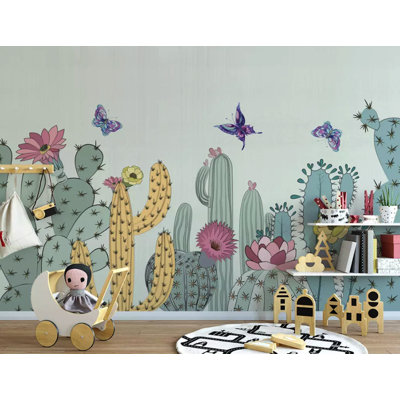 Papier peint amovible avec aquarelle de cactus