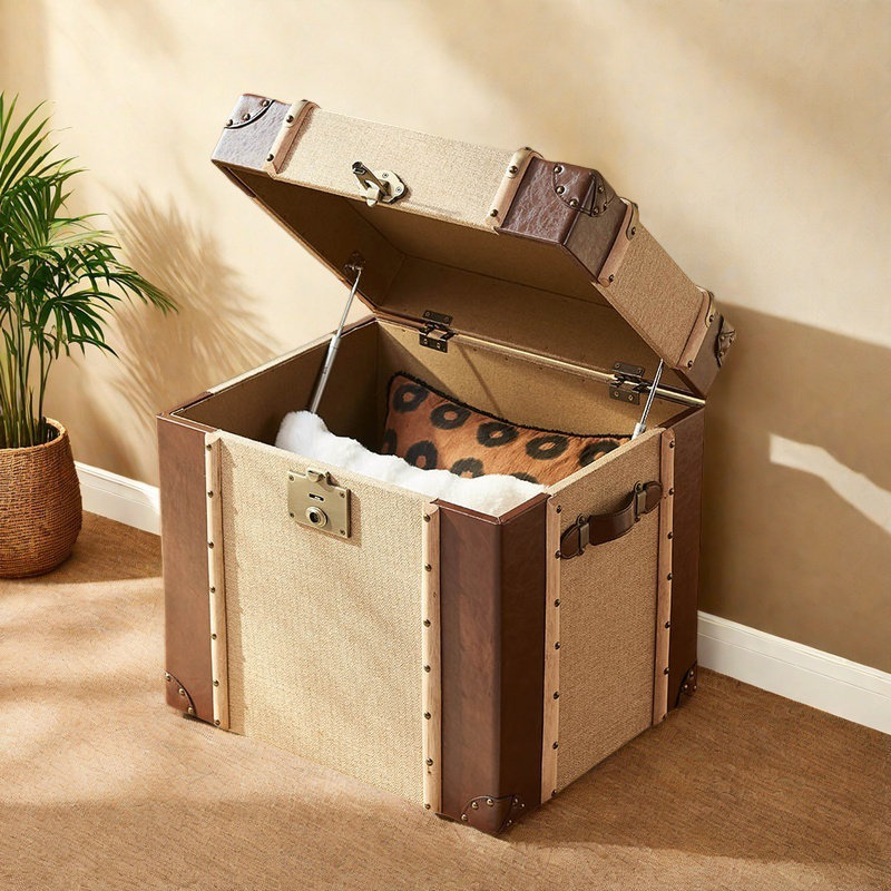 Artificial Leather Brown Small  Accent Trunk