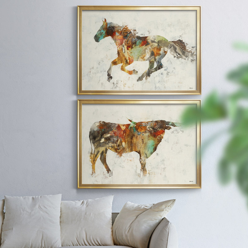 " Totem II " 2 - Pieces, 34" H x 20" W x 1" D, Gray Framed Canvas, No Mat