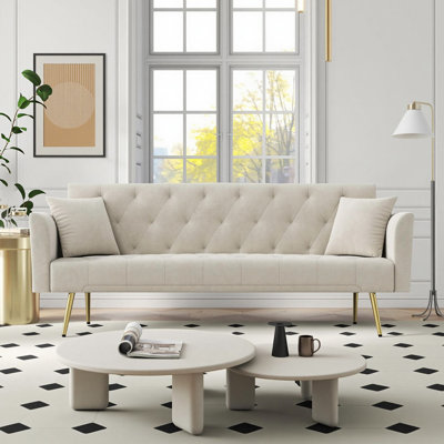 Canapé-lit pliant moderne de 72 pouces, un canapé réglable multifonctionnel trois-en-un avec matelassage de style rétro américain. Fabriqué en tissu de velours, il complète parfaitement les salons, les chambres à coucher et les espaces de bureau compacts.