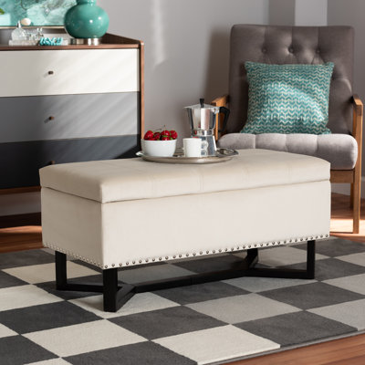 90.2cm Wide Velvet Rectangle Solid Colour Standard Ottoman with Storage