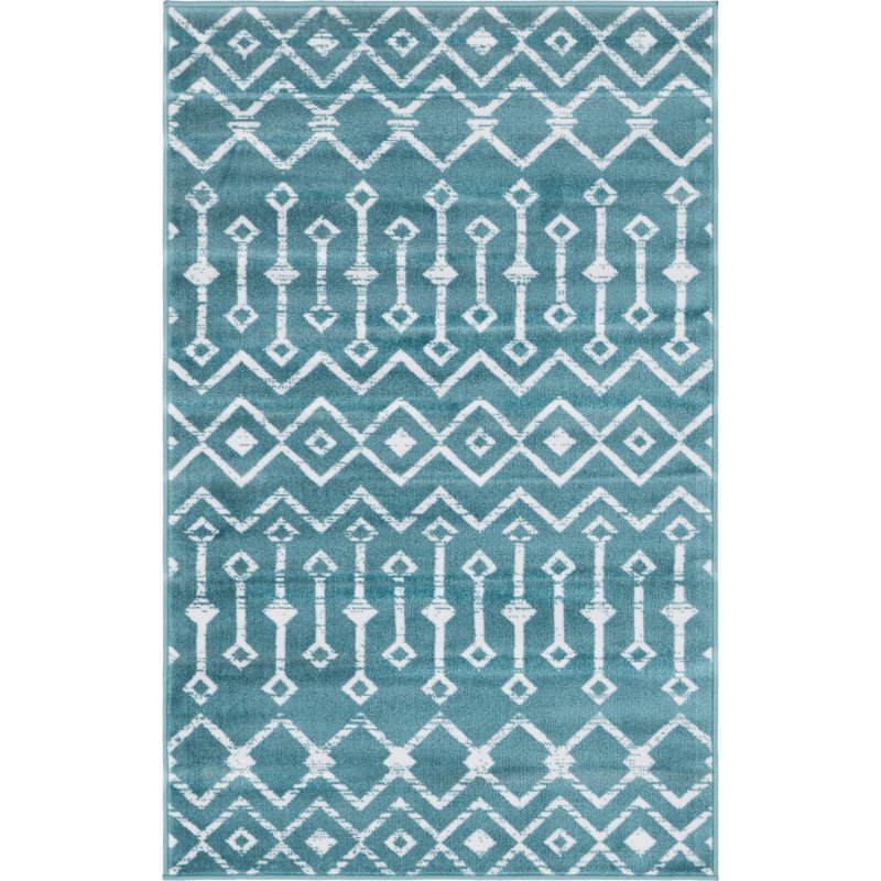 Tapis bleu sarcelle Avtepe, Rectangle 3 pi 1 po x 5 pi 3 po