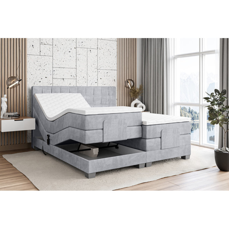 Mariella Pocket Spring Mattress Divan Bed Base, 200cm x 200cm, Light gray