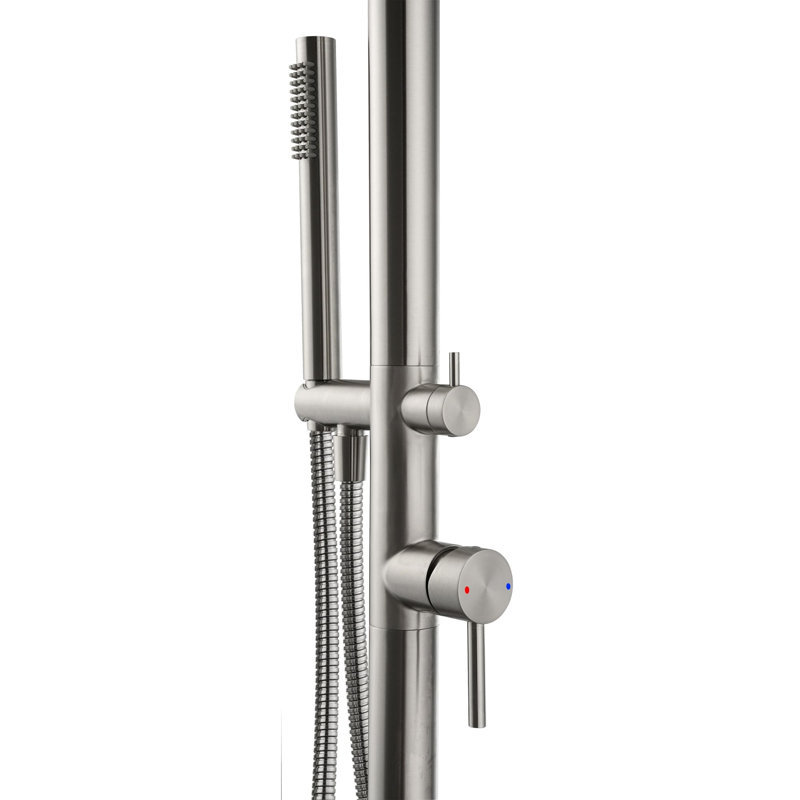 Outdoor Freestanding Shower System With Hand Shower 2 Handle Shower Faucet Set Stainless Steel Floor Mounted Shower Trim Kit With Rough-In Valve