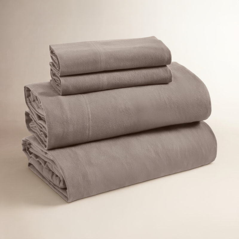 Ensemble de draps 100% flanelle Rome, Ensemble de draps pour lit simple avec 1 taie d'or, Gris