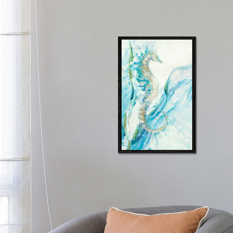 New Seahorse by Dina D'Argo - Painting on Canvas, Black Framed, 66.04cm H x 45.72cm W x 3.81cm D