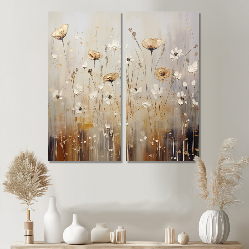 Art mural traditionnel Scerene Wildflowers In Bloom - Beige, 20" H x 24" W, Wrapped Canvas, Does Not Apply
