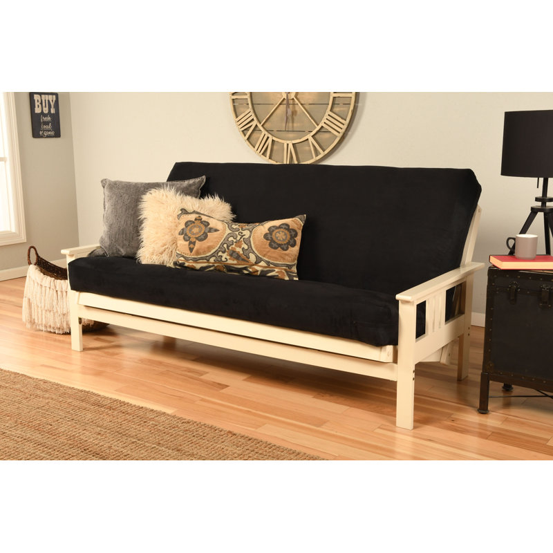 Ensemble de futon avec matelas et tiroir 79 po Stratford, Microsuède noir, Blanc antique