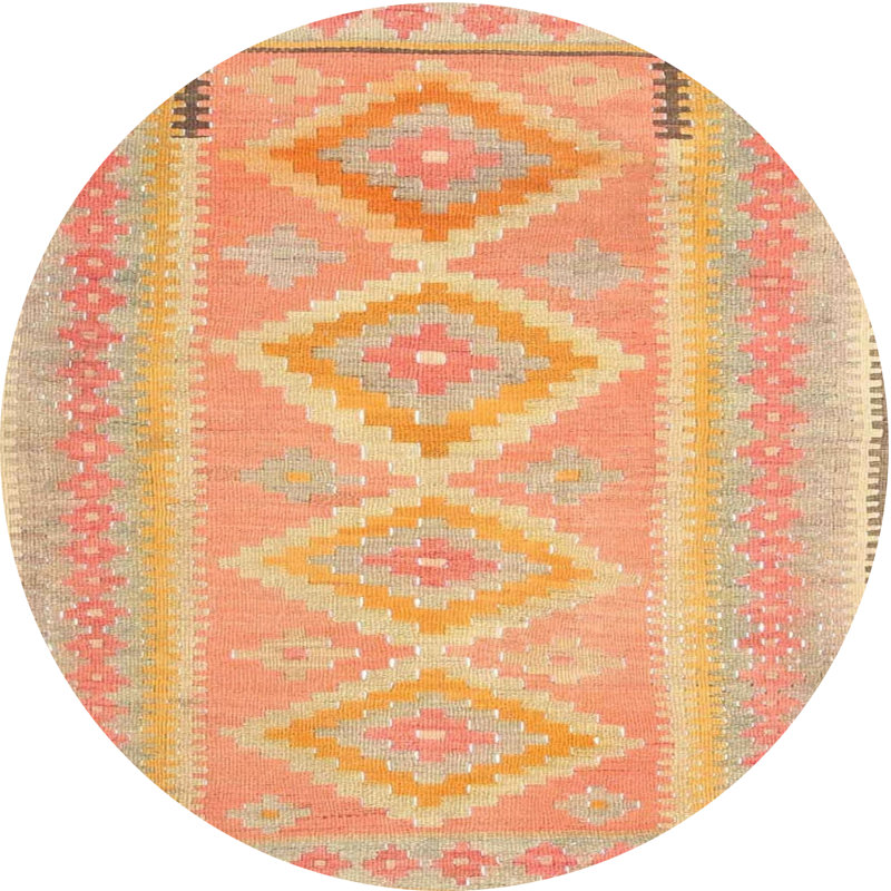 Tapis rose/jaune contemporain, Rond 6 pi
