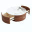 Table basse ronde moderne mobile avec roulettes, 2 tiroirs, plateau en marbre fritté à motif marbré-1105180674
