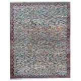 Hand-Knotted High-Quality Rust and Blue Area Rug