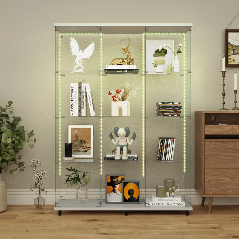 Vitrine en verre trempé, Blanc, H 65,28 po x l 46,85 po x P 13,58 po