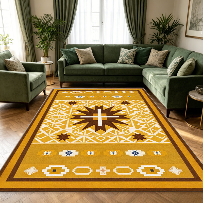 Golden Yellow Southwest area rugs for Living Room, Soft and Comfortable, Suitable for all seasons, easy to maintain, machine washable Indoor floor mat, Under Table Farmhouse suitable for Bedroom, Dining Room, Study,  Balcony, Home Decor Patio