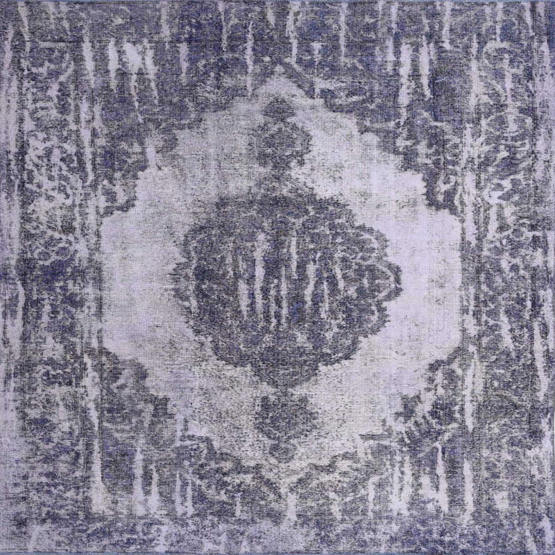 Tapis gris/zone noire contemporaine, Carré 6 pi