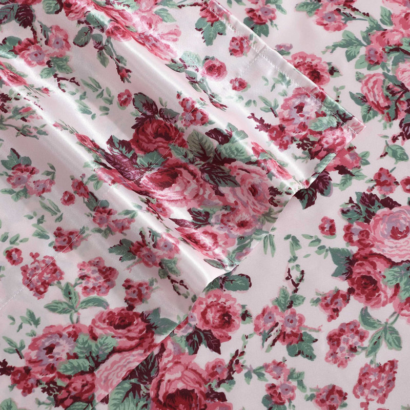 Ensemble de draps en satin doux Betsey Johnson, Ensemble de draps pour lit simple avec 1 taie d'or, Floral rétro