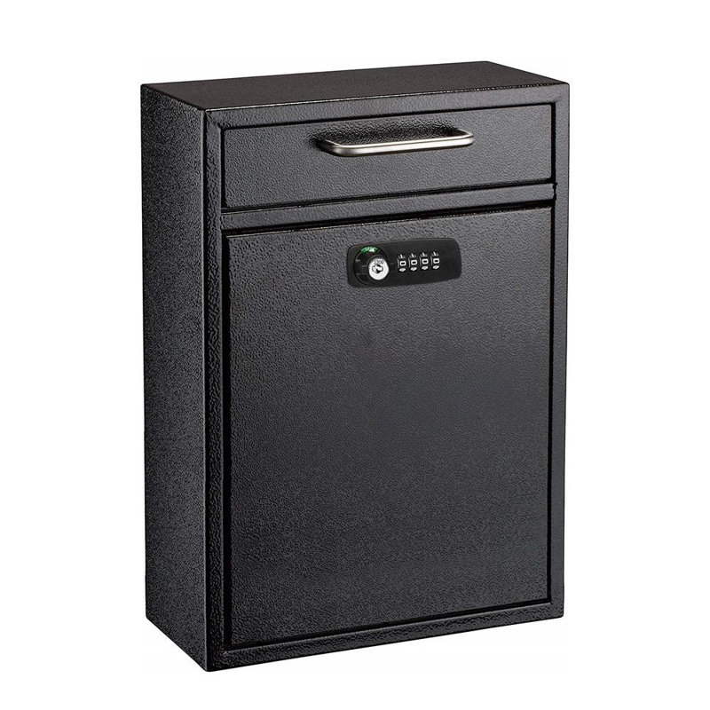 Medium Drop Box Wall Mounted Locking Mailbox With Key And Combination Lock, Black, 16.2" H x 11.2" W x 6.7" D
