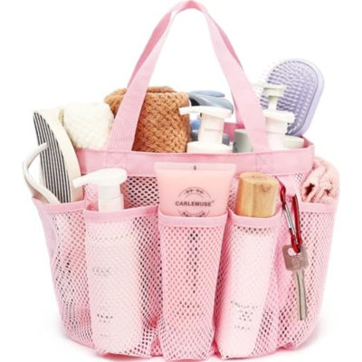 Serviteur de douche en filet pour articles essentiels de chambre de dortoir, sac fourre-tout de douche en polyester inodore avec deux poignées, organisateur de toilette à séchage rapide à 8 poches pour le voyage, la plage, le camping et la salle de sport