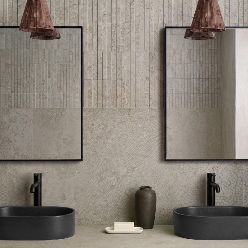 Carreau de porcelaine texturé pour plancher et mur 23,77 po x 47,55 po Cavira (15,7 pieds carrés / caisse), Wave Warm Grey
