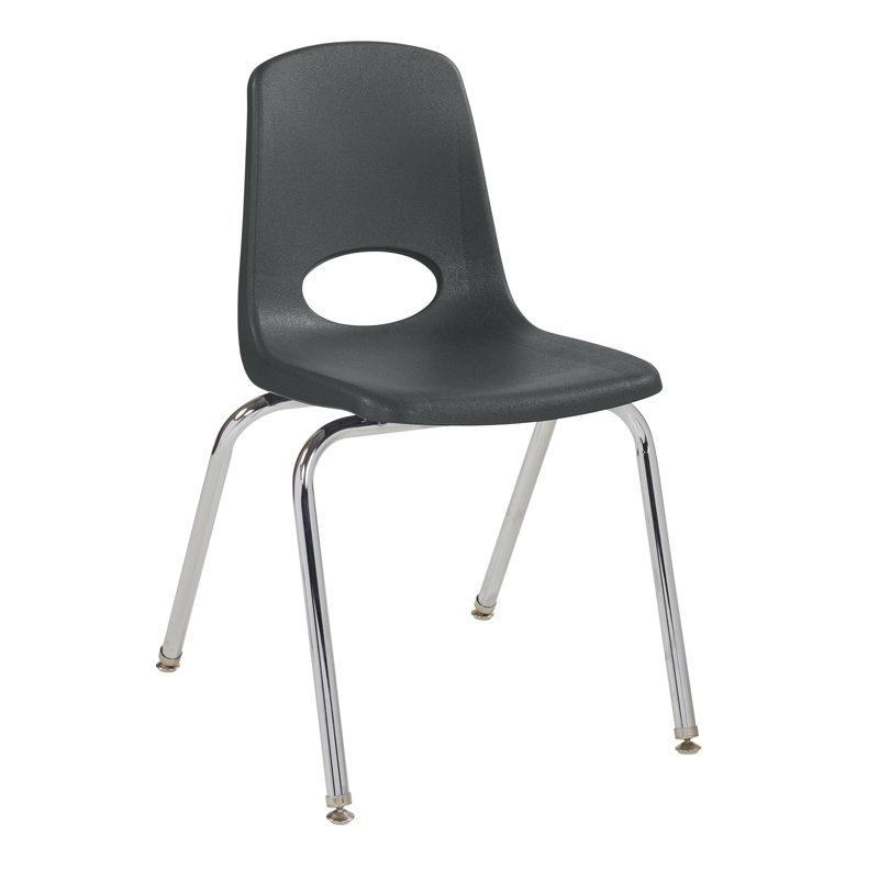 Black Molded Plastic Classroom Stack Chair with Chrome Legs