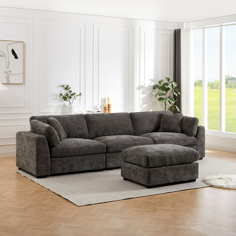 Canapé modulaire avec repose-pieds Aariketh, Polyester gris foncé, H 36,3 po x l 131,48 po x P 36,6 po
