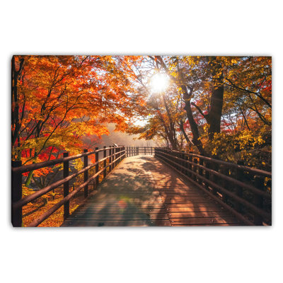 Autumn Bridge Glow Wrapped Canvas Wall Art