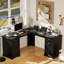 Bureau de direction en L 60 po avec tiroirs, bureau en coin 