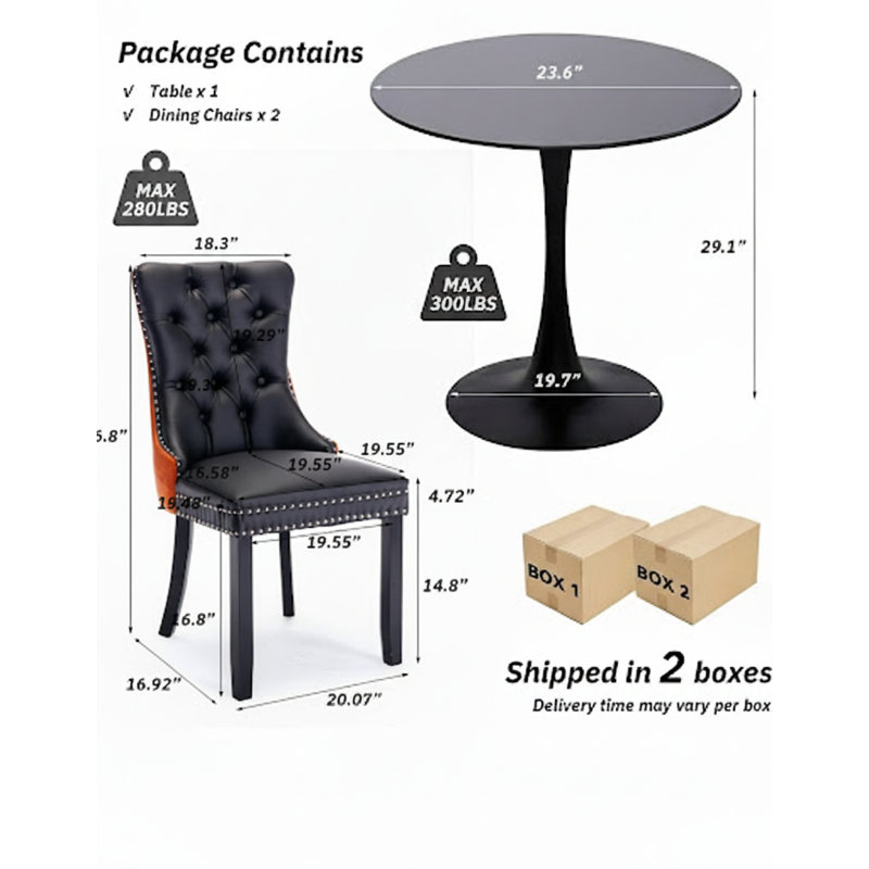Round Dining Table Sets with 2 chairs, Black, Black/Orange