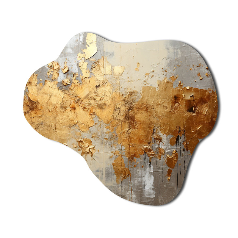«Golden Gleam V», art mural abstrait en métal à collages abstraits, impression murale sculpture en métal