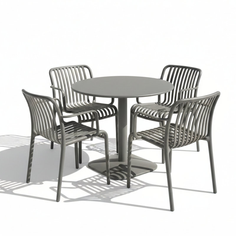 4 - Person Steel Dining Set, Grey/Grey