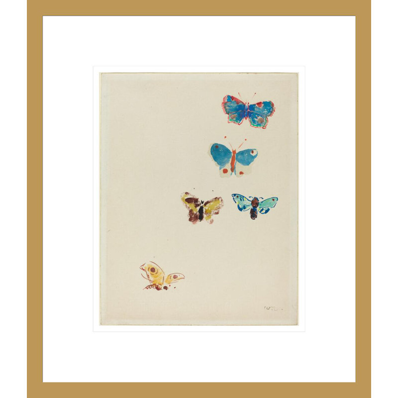Cinq papillons par Odilon Redon, H 15,89 po x l 13,75 po