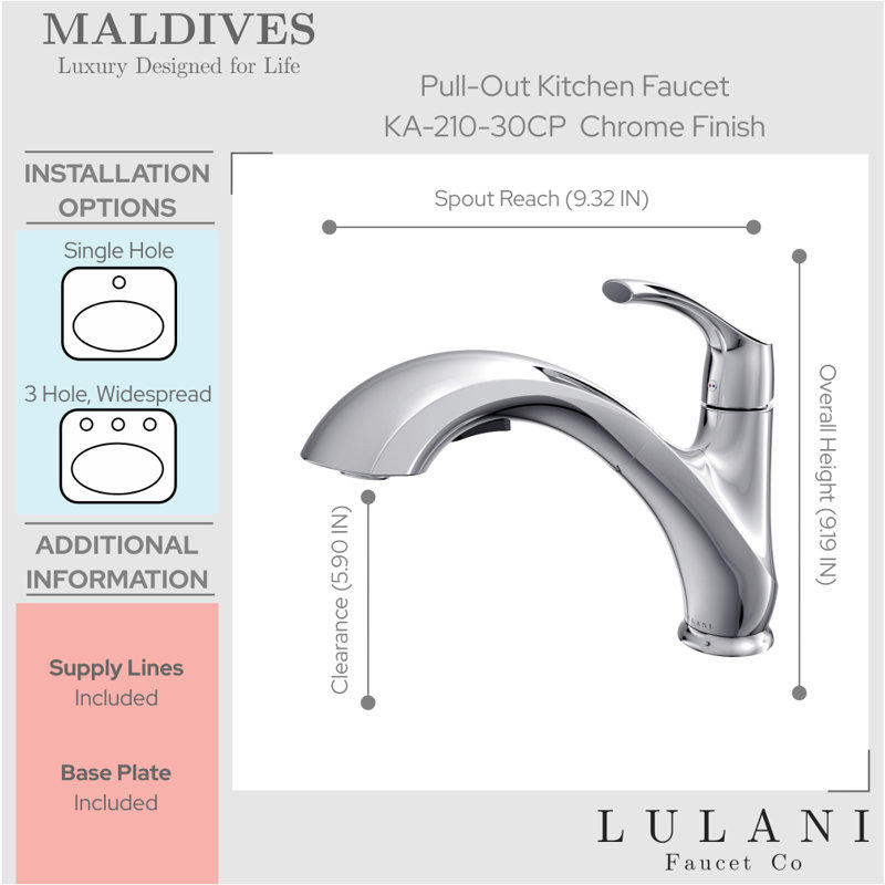 Robinet de cuisine à poignée simple Lulani Maldives, Chrome