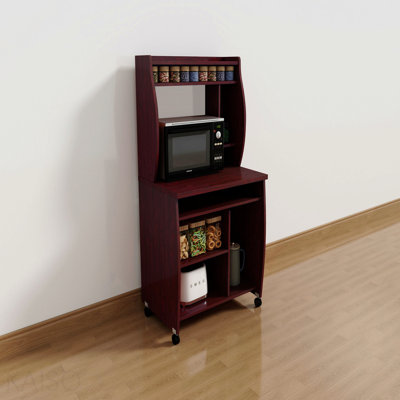 Microwave Cart with Hutch Shelves and Spice Rack - Mahogany