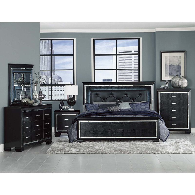 Oscar Upholstered Standard Bed, Queen, Black