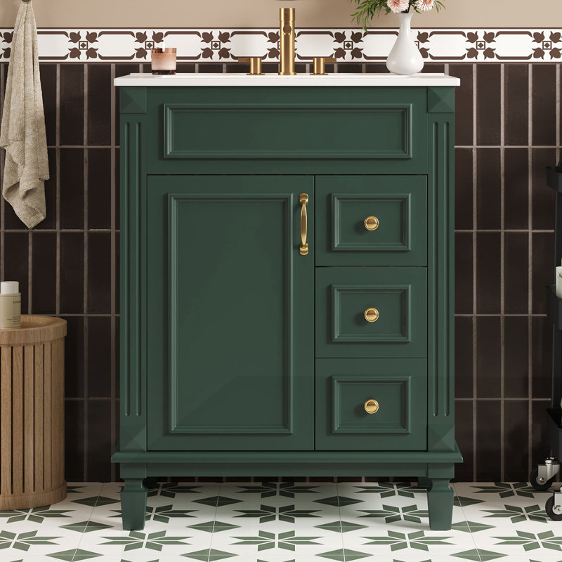 Meuble-lavabo 24 po avec lavabo en céramique, Vert
